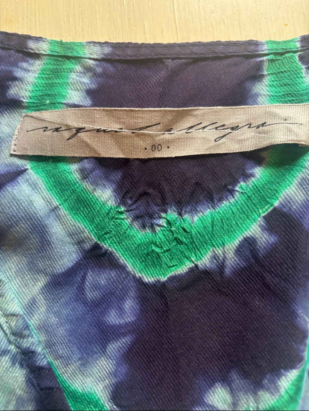 Raquel Allegra Green and Navy Tie-Dye V-Neck Sleeveless Top - Picture 2 of 3